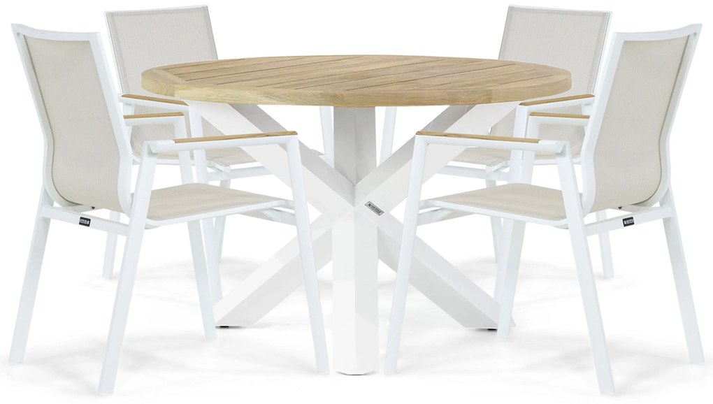 Tuinset Ronde Tuintafel 4 personen 120 cm Aluminium/textileen Wit Lifestyle Garden Furniture Fiora/Wellington