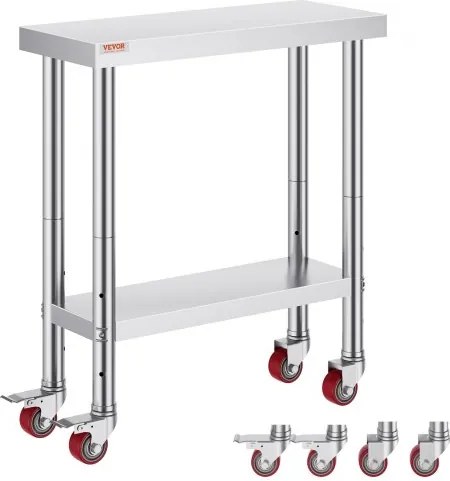 VEVOR Werktafel 30" x 12" x 34" RVS Catering Werktafel 100 kg Laadvermogen Voedselbereidingstafel Commerciële Werktafel voor Keuken Bar Restaurantar 4 Verstelbare Voeten
