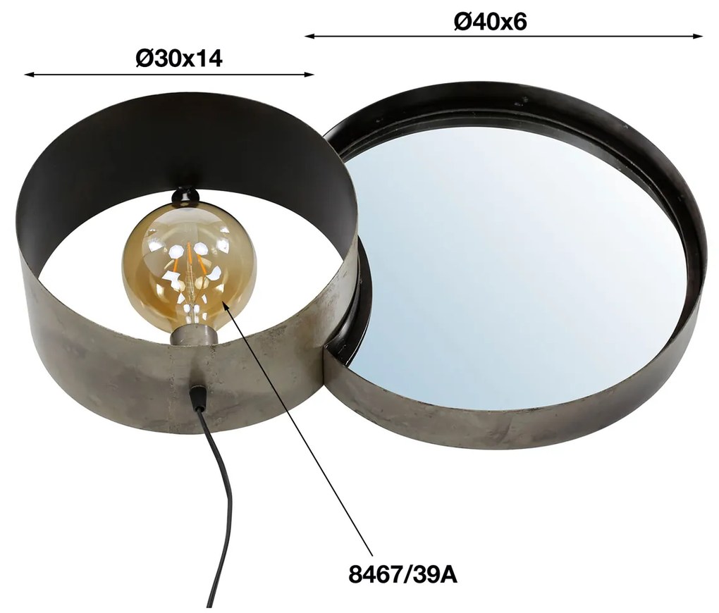 Wandlamp Met Ronde Spiegel Industrieel - 33x41cm