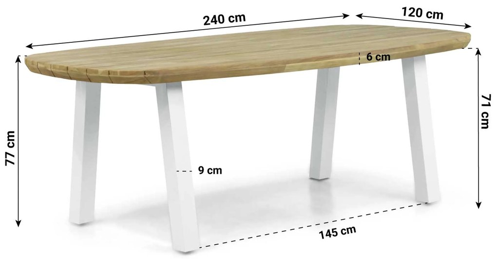Dining Tuintafel rechthoekig 240 x 120 cm Aluminium/Teak Wit Falcon/Glasgow