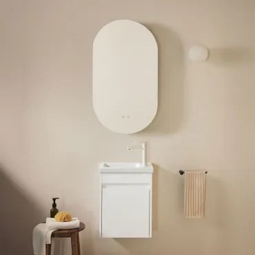 Badkamermeubelset In Hout Met Geïntegreerde Wastafel Narek Wit & Ovaal Met Opbergruimte Zwart 50x90 Cm Oricsa & Wit ↑20 Cm - Sklum