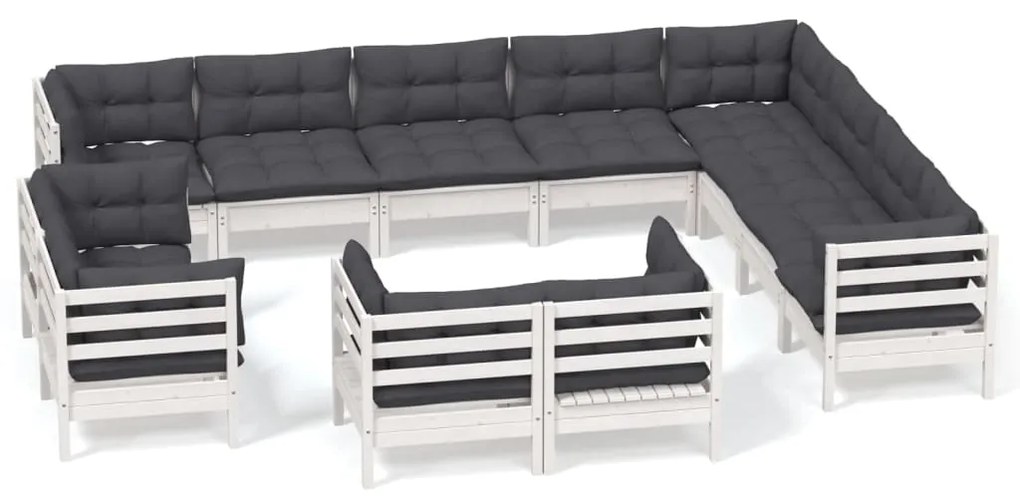 vidaXL 12-delige Loungeset met kussens massief grenenhout wit