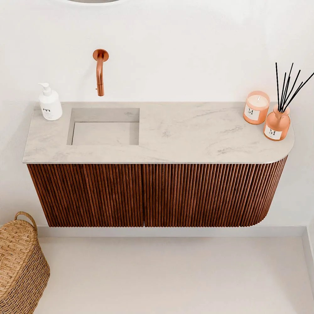 Mondiaz Joya DLux 80cm toiletmeubel ronding rechts ruby met wastafel faye links zonder kraangat opalo