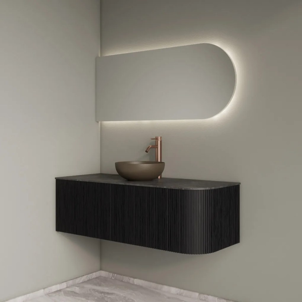 Gliss Design Alluro badmeubel ribbelfront met ronding rechts 120cm black en zwart leisteen toppaneel