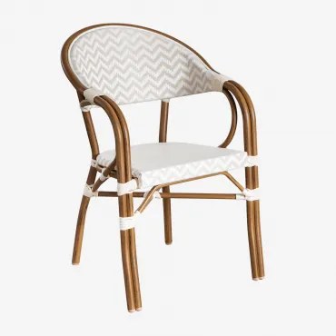 Brielle Bistro Stapelbare Aluminium Eetkamerstoel Met Armleuningen Naakt Beige - Gardenia Wit - Sklum