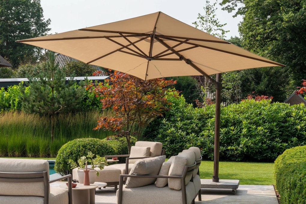 4 Seasons Zweefparasol Siesta premium 300x300 cm. - beach/dark woodlook