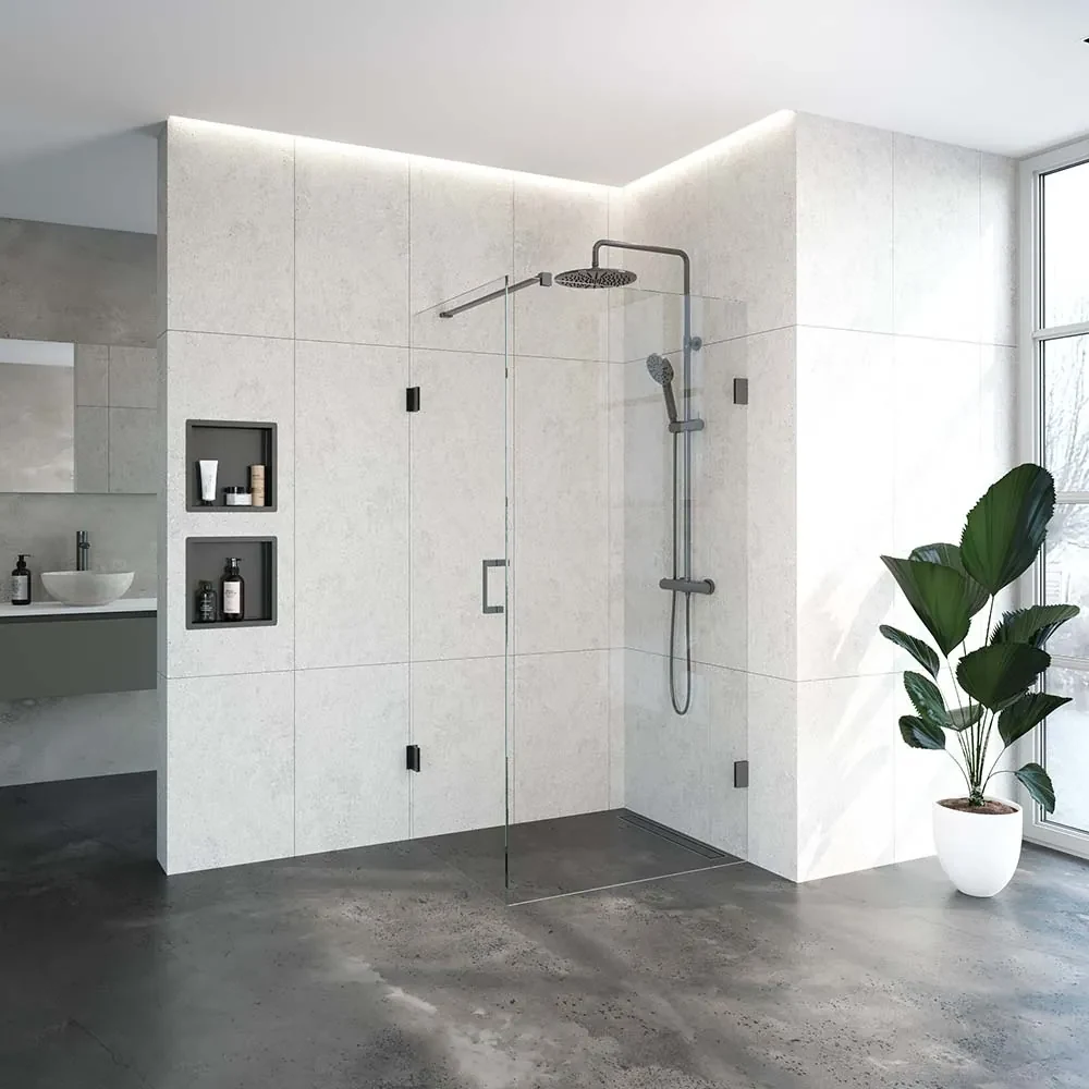 Brauer JC profielloze douchecabine 100x80cm gunmetal geborsteld