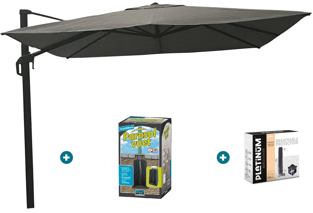 Nesling Coolfit zweefparasol PLUS 3x3 - antraciet - ingraafvoet en hoes