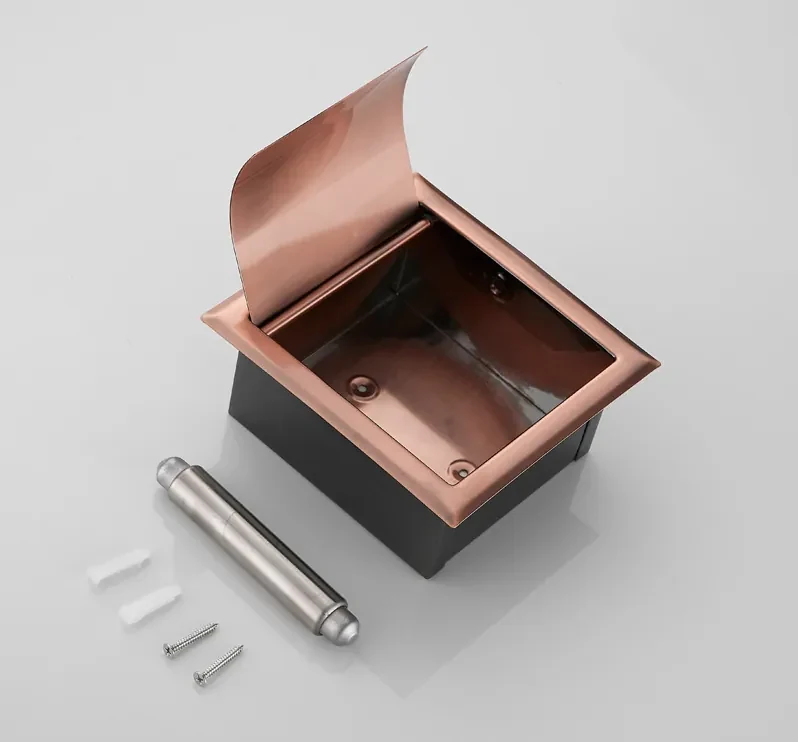 Saniclear Copper inbouw toiletrol houder met klep geborsteld koper