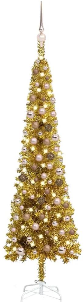 vidaXL Kerstboom met LED's en kerstballen smal 150 cm goudkleurig