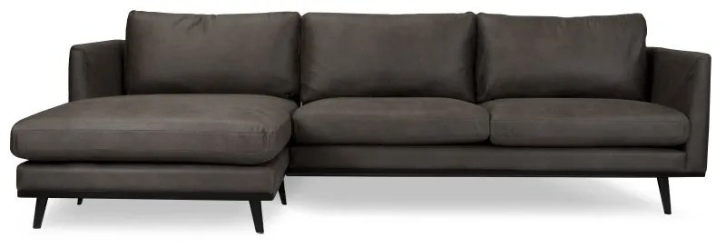 Loungebank Odissi chaise longue links | leer Kentucky antraciet 01 | 1,60 x 2,58 mtr breed