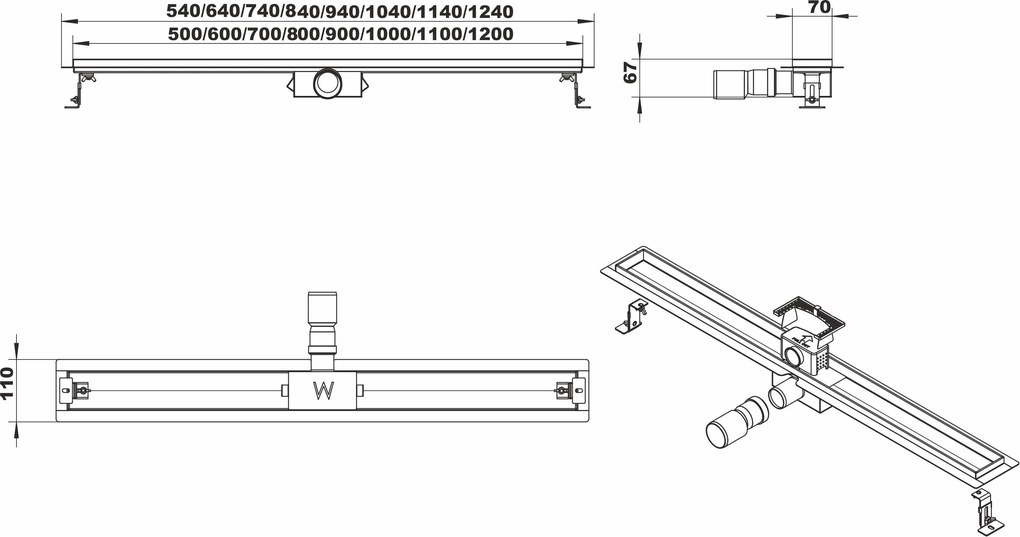 Mueller Basic douchegoot RVS met flens 60x7cm