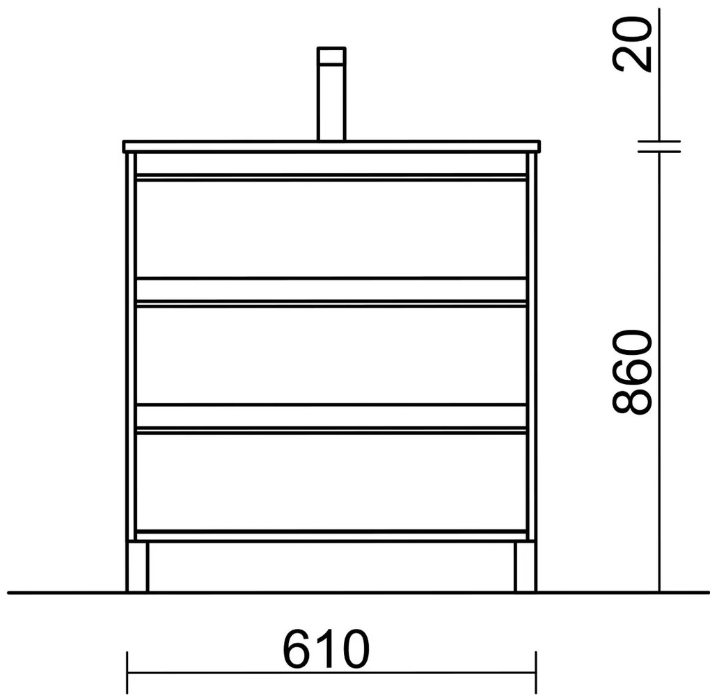 Muebles Resh badmeubel 60cm met 3 lades en wastafel wit mat