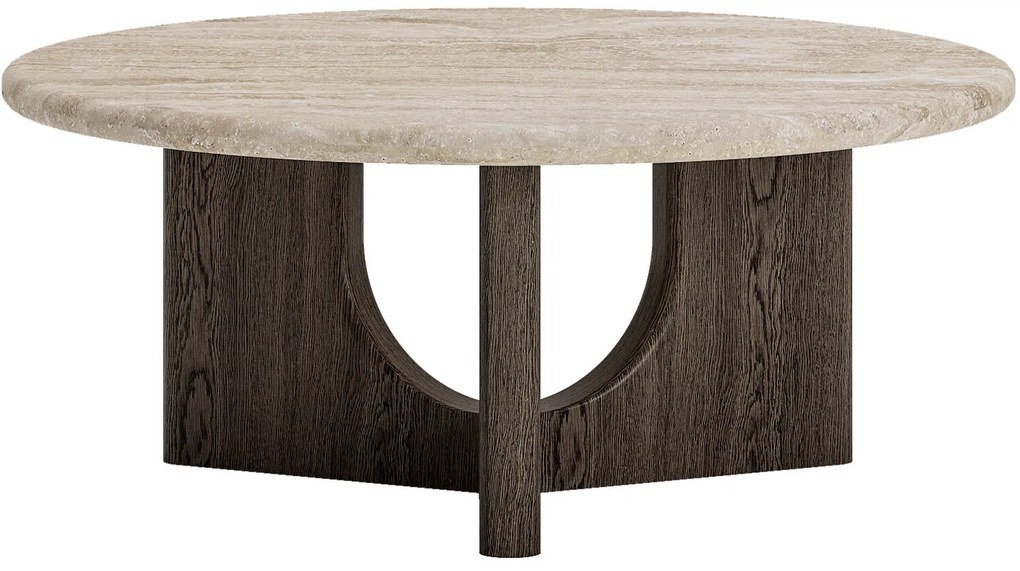 Goossens Salontafel Sisu rond, travertine bruin, modern design, 95 x 40 x 95 cm