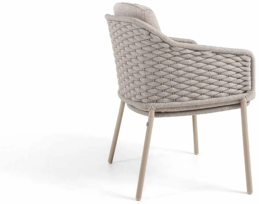 4 Seasons Outdoor Eros tuinset latte met teak Prado tafel Ø 130 cm Tuinset beige weerbestendig