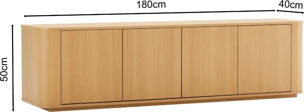 Eiken Tv-meubel Met Ronde Hoeken - 180x40x50cm.
