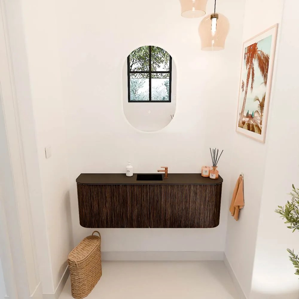 Mondiaz Joya 125cm toiletmeubel ronding links/rechts walnut met wastafel faye midden 1 kraangat urban