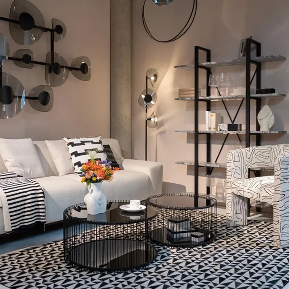 Ronde Salontafel Set Met Glasplaat Zwart - 69.5 X 69.5cm.