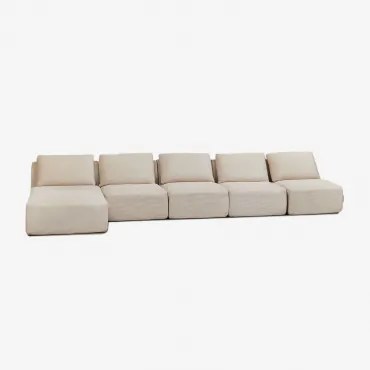 5-delige Modulaire Chaise Longue-bank Links In Vacuümverpakt Corduroy Temple Corduroy Beige – Linnen - Sklum