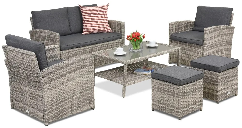 Monaco Coffee tuinmeubelen 4 + 2 Garden Point poefs lichtgrijs