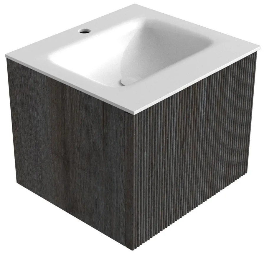 Mondiaz Kurve 50cm badmeubel shadow met 1 lade en wastafel grunne midden 1 kraangat