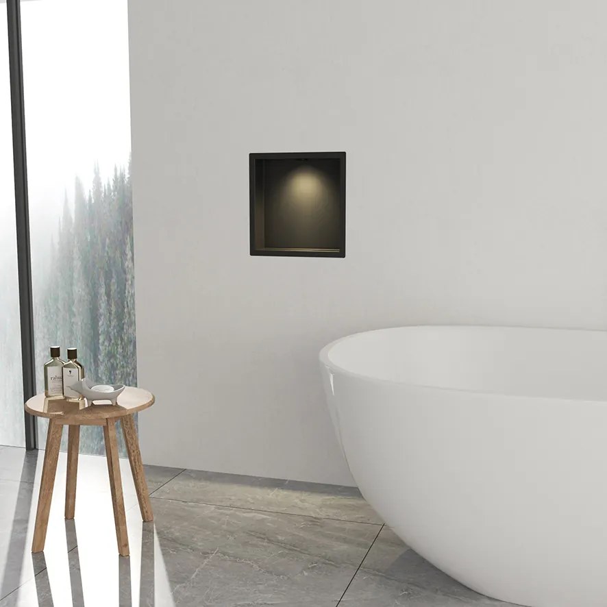 Mueller Black inbouwnis met LED verlichting 30x30cm zwart mat