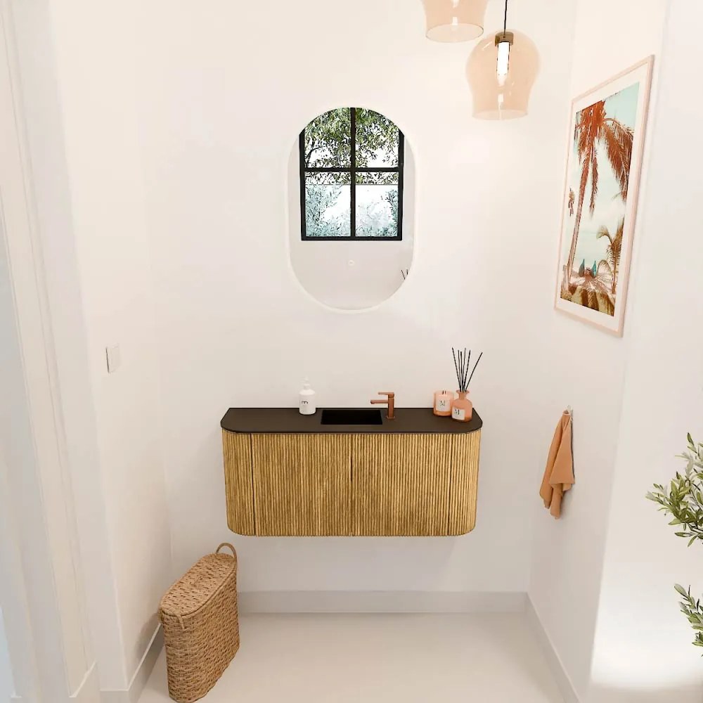 Mondiaz Joya 95cm toiletmeubel ronding links/rechts oak met wastafel faye midden 1 kraangat urban