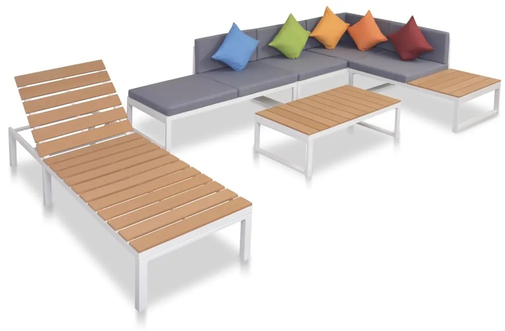 vidaXL 5-delige Loungeset met kussens aluminium en HKC