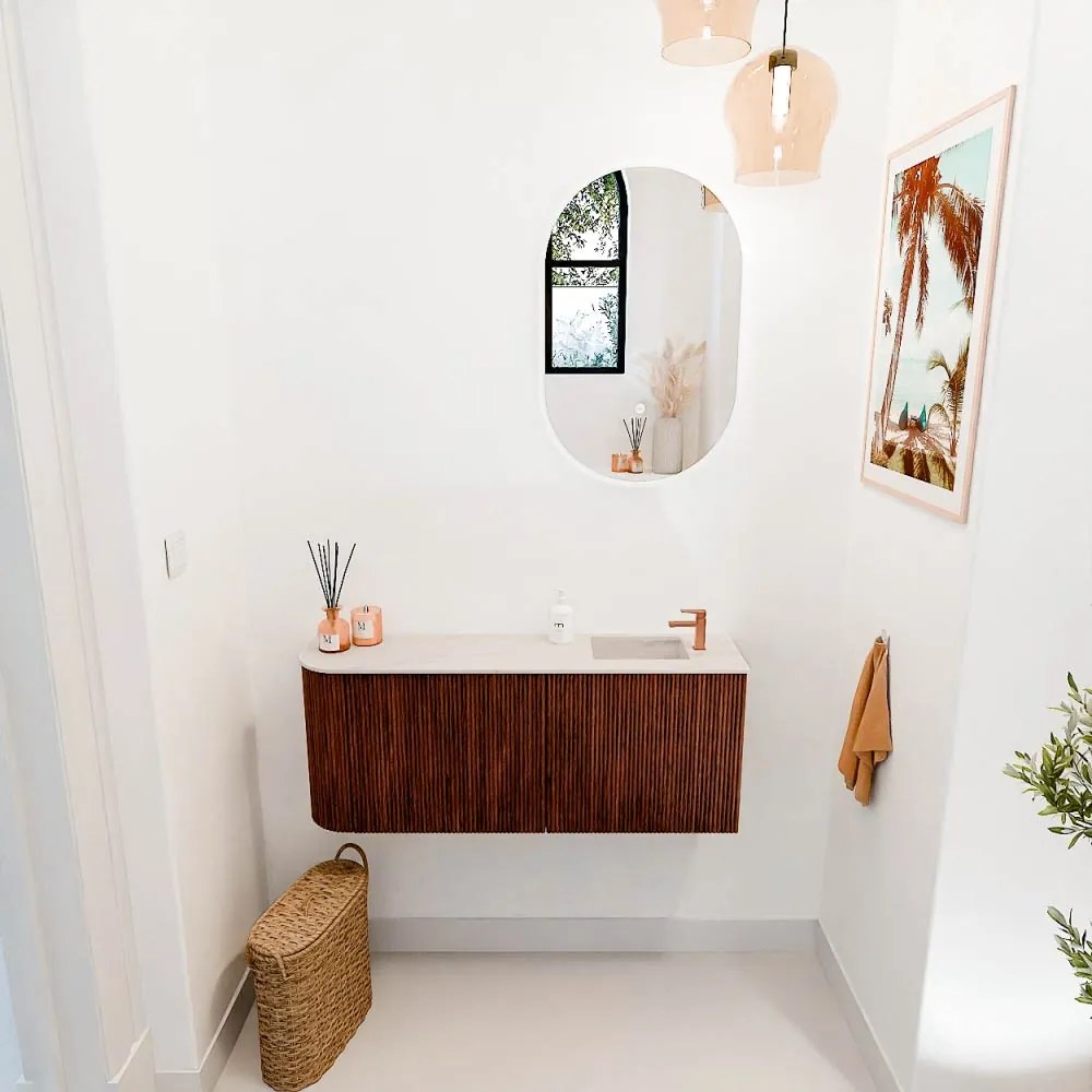 Mondiaz Joya DLux 100cm toiletmeubel ronding links ruby met wastafel faye rechts 1 kraangat meli