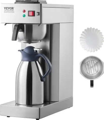 VEVOR Commercieel filterkoffiezetapparaat 12 kopjes, koffiezetapparaat met thermoskan om warm of koud te houden en 2,8 liter watertank, roestvrijstalen filterkoffiezetapparaat voor restaurants, kantoren en cafés