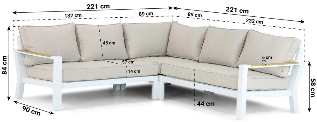 Hoek loungeset 5 personen Aluminium/Polywood (teakfinish) Wit  Lifestyle Garden Furniture Bilbao