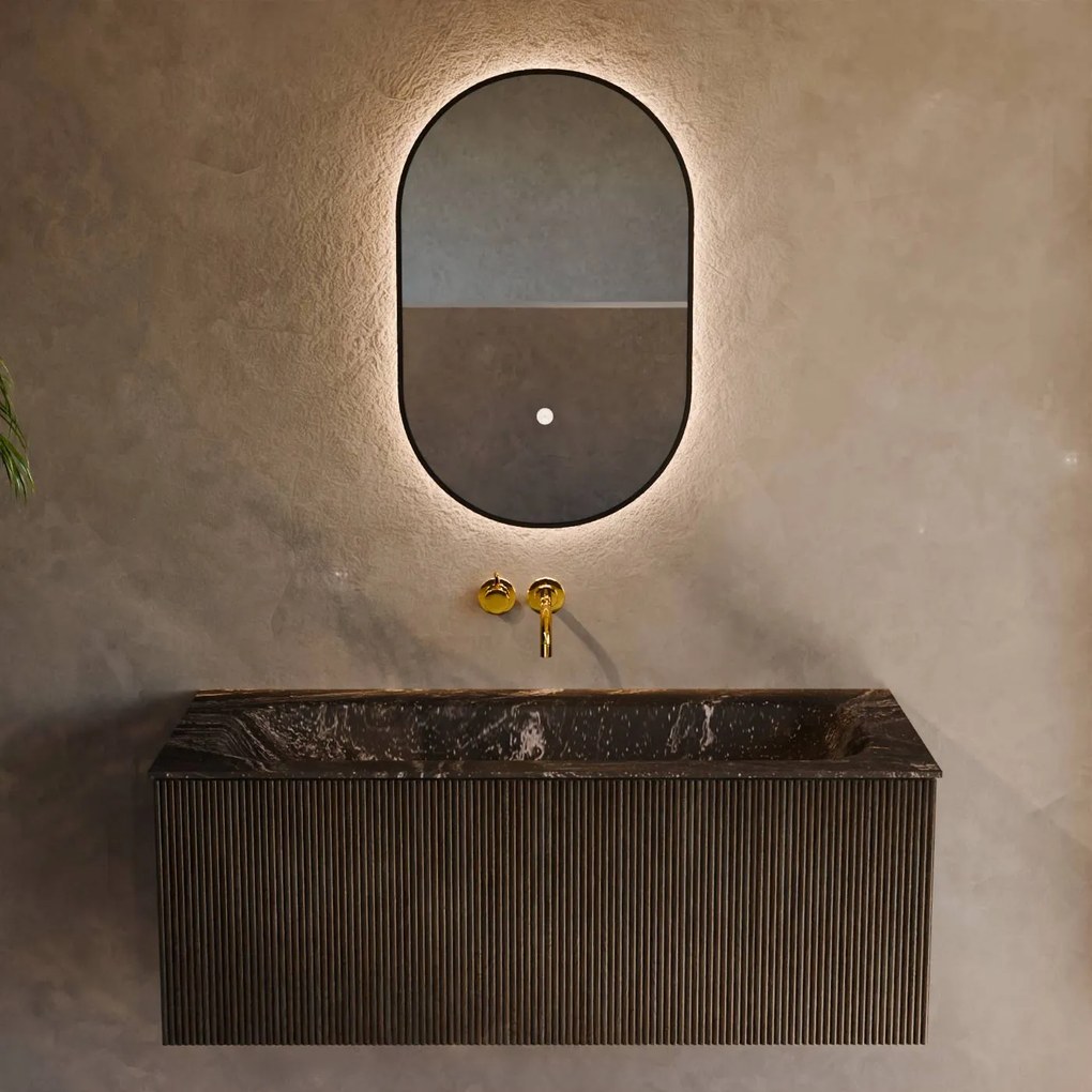 Mondiaz Kurve-dlux 110cm badmeubel shadow met 1 lade en wastafel big medium midden zonder kraangat lava