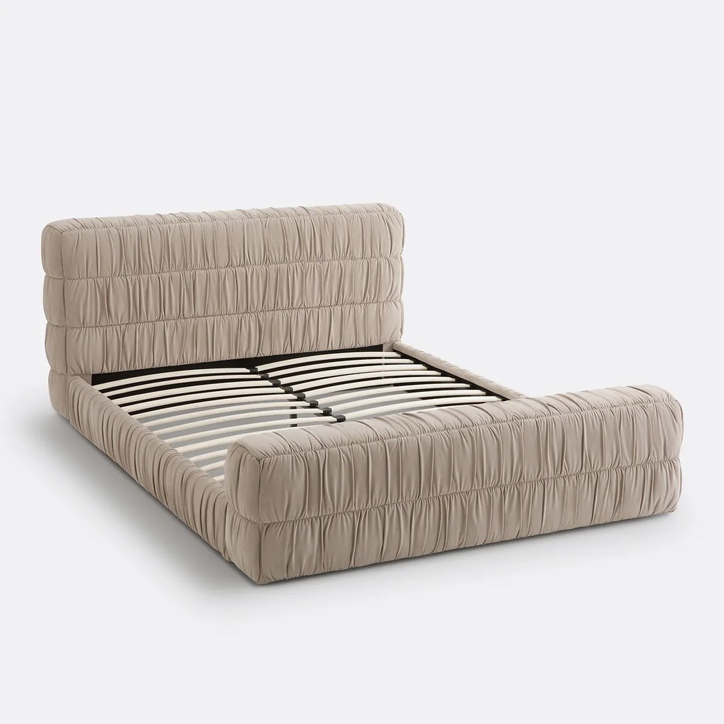 Bed in fluweel met lattenbodem, Marcio