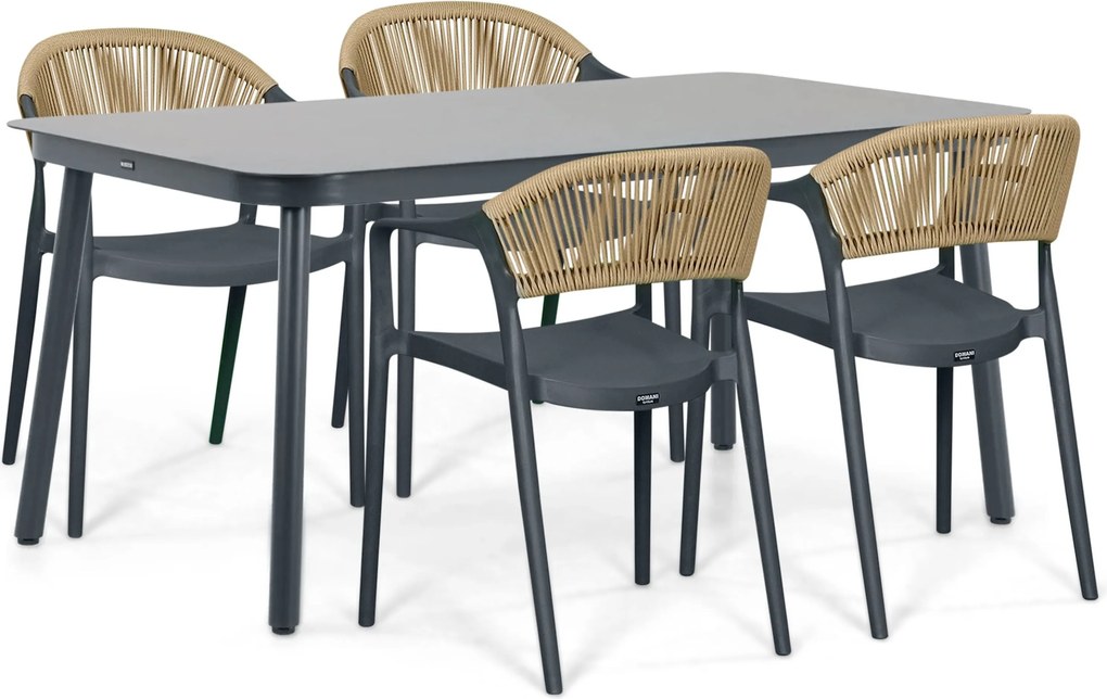 Tuinset 4 personen 160 cm Kunststof Grijs Domani Furniture Toscano/Tavano
