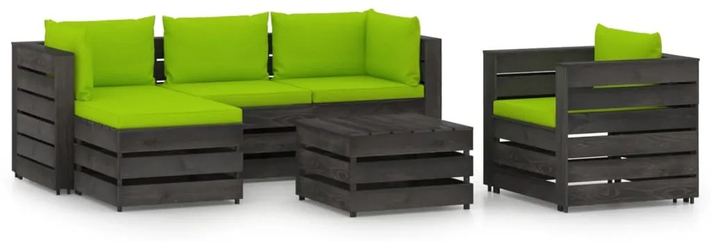 vidaXL 6-delige Loungeset met kussens grijs geïmpregneerd hout