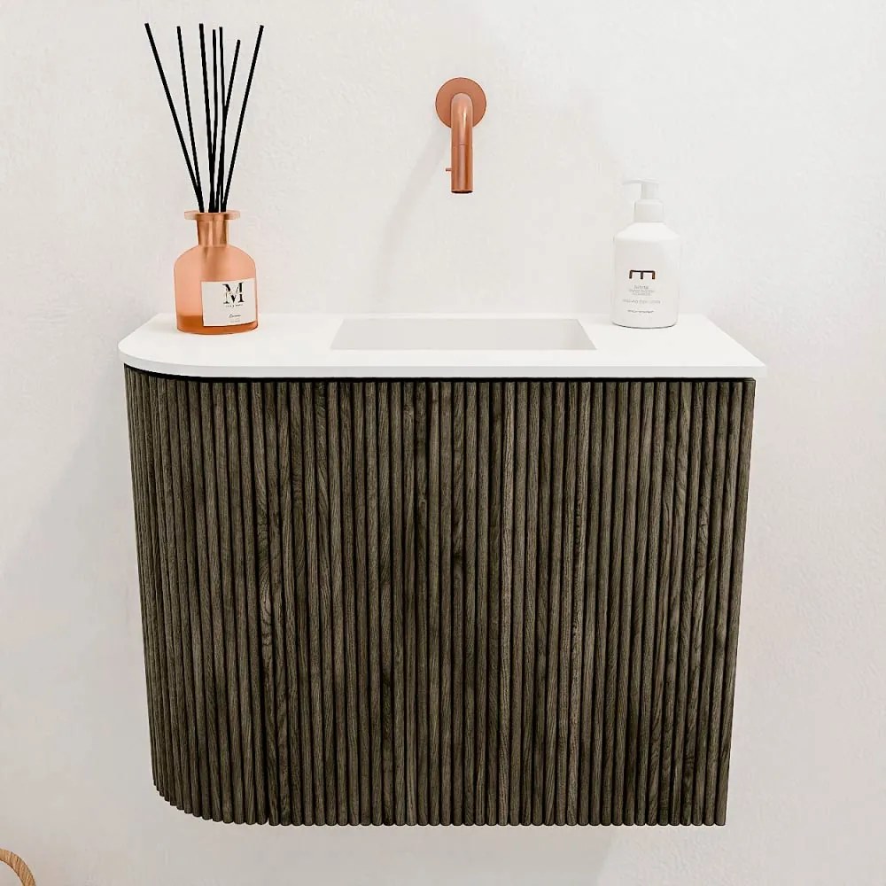 Mondiaz Joya 50cm toiletmeubel ronding links shadow met wastafel faye rechts zonder kraangat talc