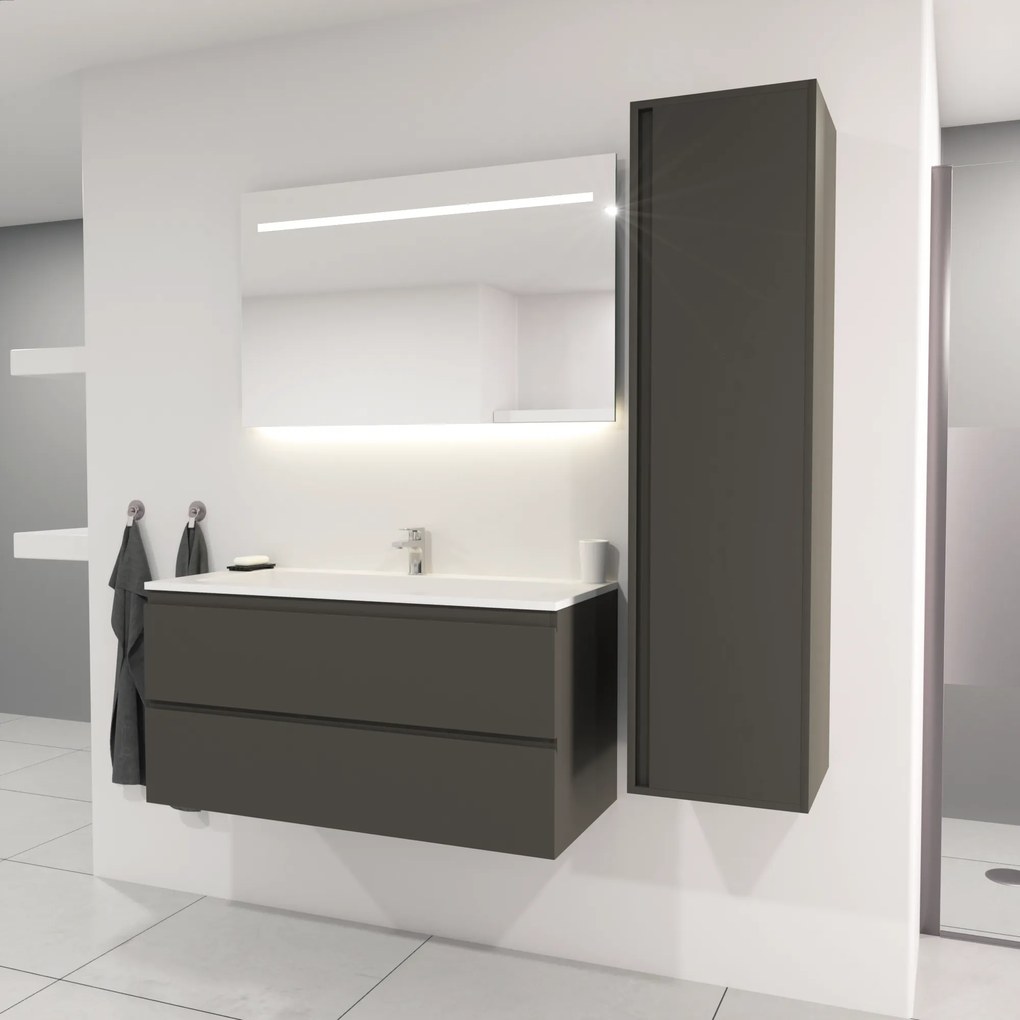 SaniGoods Sally badkamermeubel 100cm grijs mat met Solid Surface wastafel rechthoek