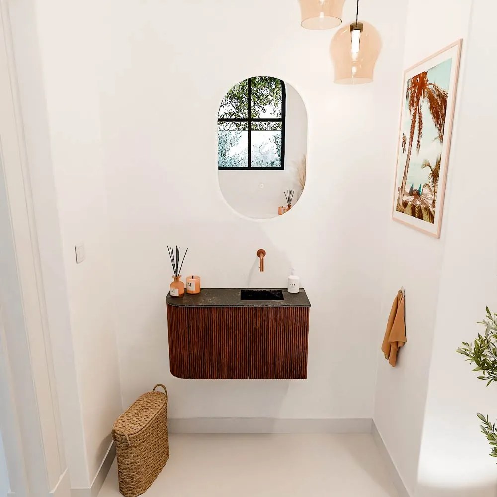 Mondiaz Joya DLux 70cm toiletmeubel ronding links ruby met wastafel faye rechts zonder kraangat lava