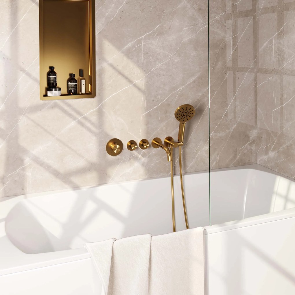 Brauer Gold Carving inbouw badkraan met 3 standen handdouche geborsteld messing PVD
