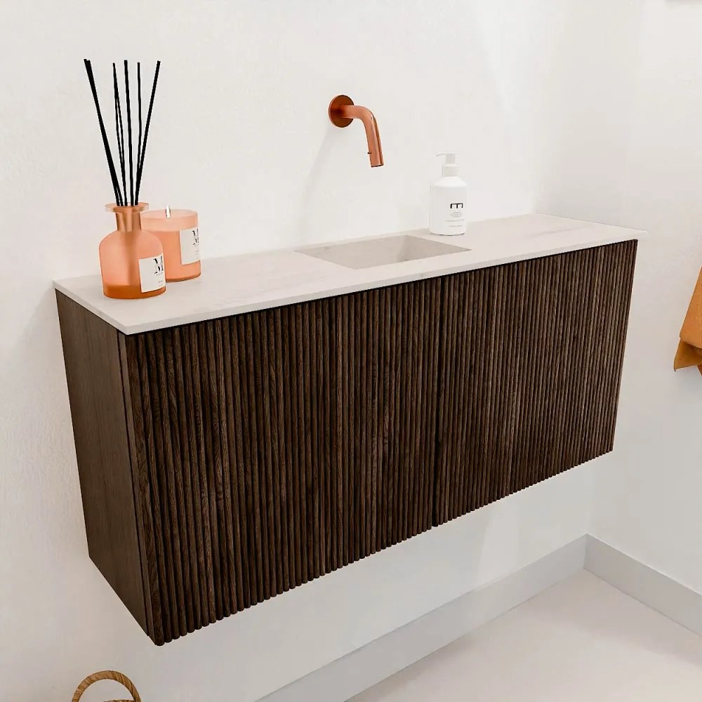 Mondiaz Joya DLux 90cm toiletmeubel walnut met wastafel faye midden zonder kraangat meli