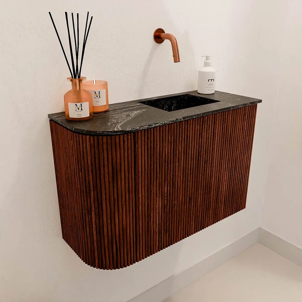 Mondiaz Joya DLux 60cm toiletmeubel ronding links ruby met wastafel faye rechts zonder kraangat lava