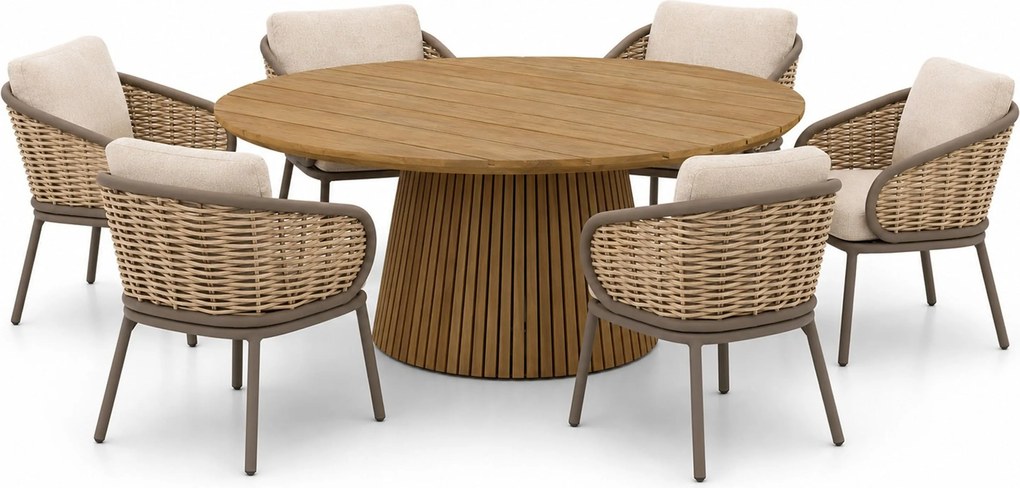 Tuinset Ronde Tuintafel 6 personen 180 cm Aluminium Taupe Apple Bee Pine
