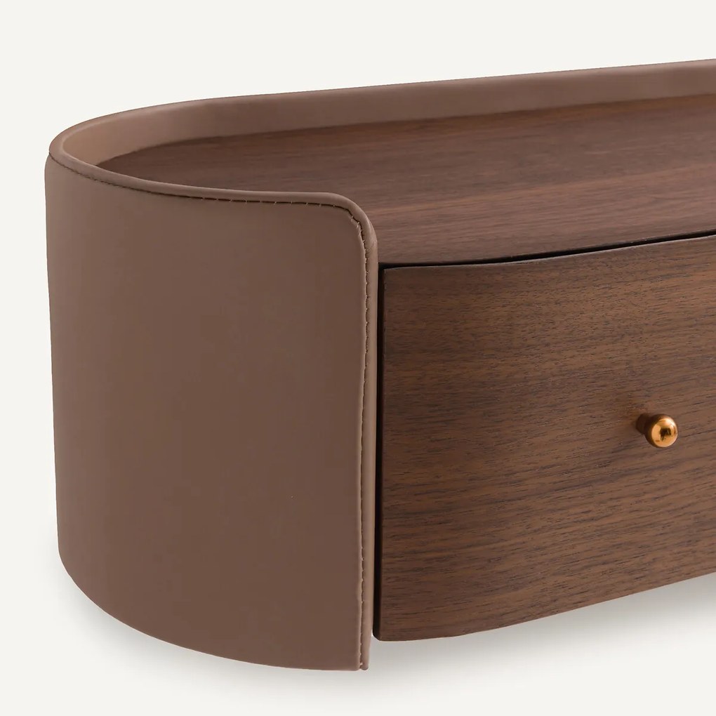 Wandconsole van walnootfineer en leer, Firmo