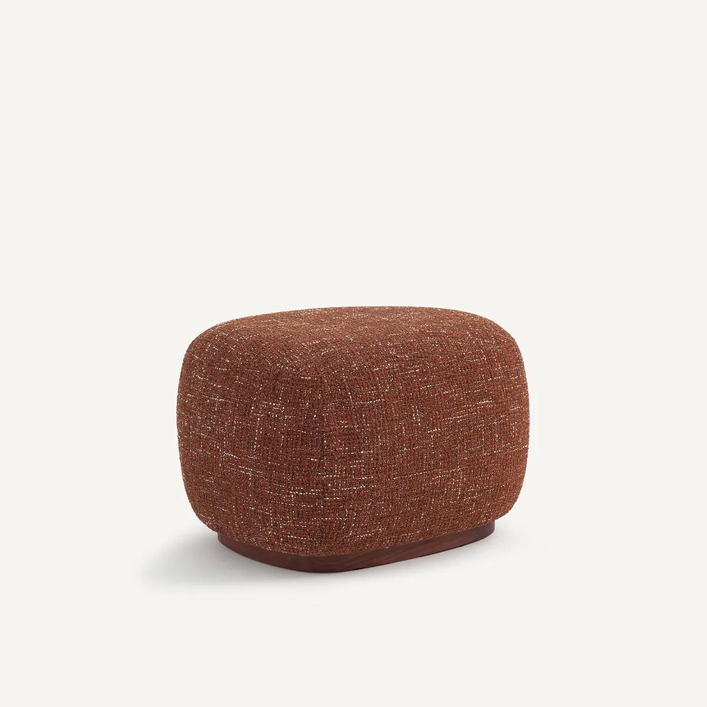 Voetsteun, stoffen poef en onderstel van massief notenhout, JERRY