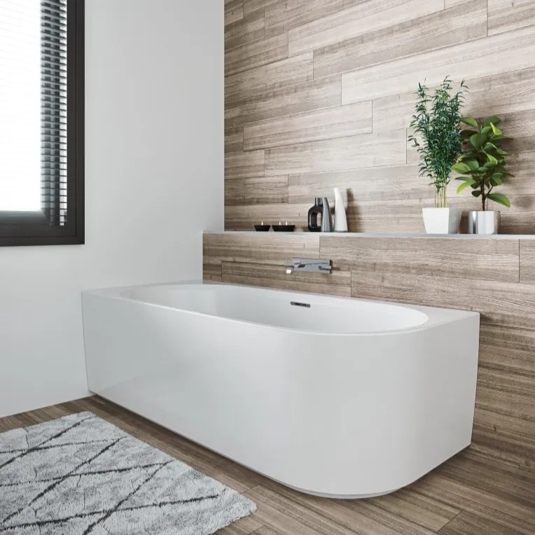 Riho Desire half vrijstaand bubbelbad sparkle mood rechts 170x77cm wit glans met Fall overloop