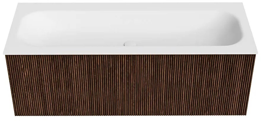 Mondiaz Kurve 120cm badmeubel walnut met 1 lade en wastafel big large midden 2 kraangaten