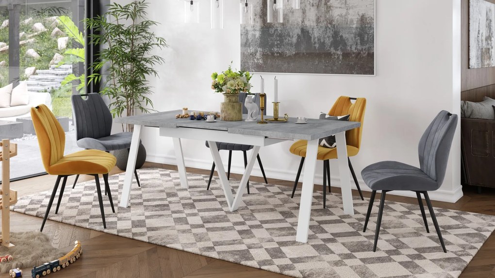 AVERY Millenium beton/onderkant wit - LOFT/INDUSTRIËLE TAFEL VOOR WOONKAMER / EETKAMER UITKLAPBAAR TOT 330 cm!