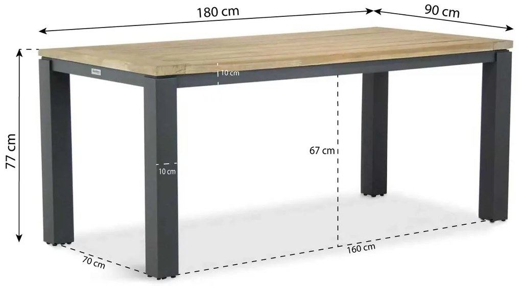 Dining Tuintafel rechthoekig 180 x 90 cm Aluminium/teak Grijs Veneto