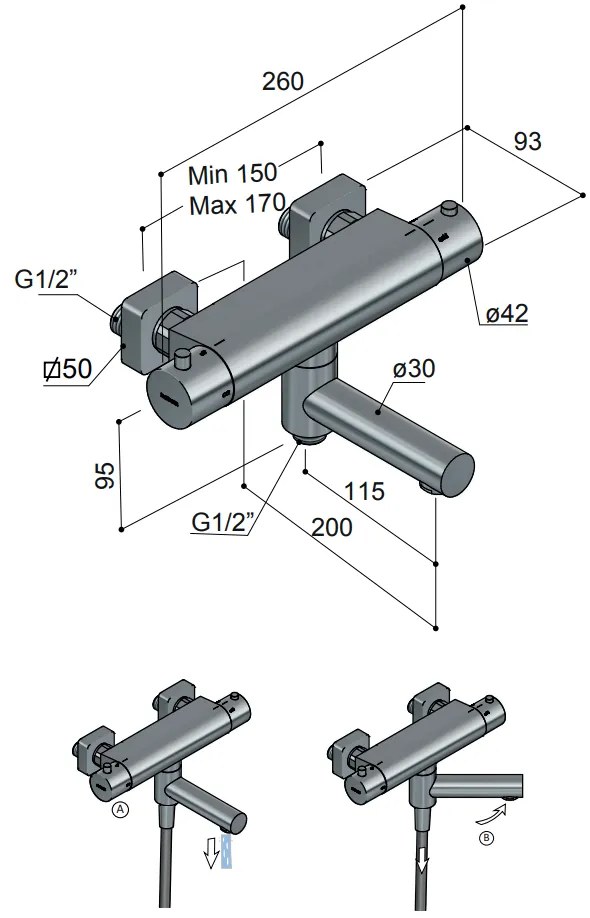 Hotbath Gal thermostatische badmengkraan geborsteld messing PVD