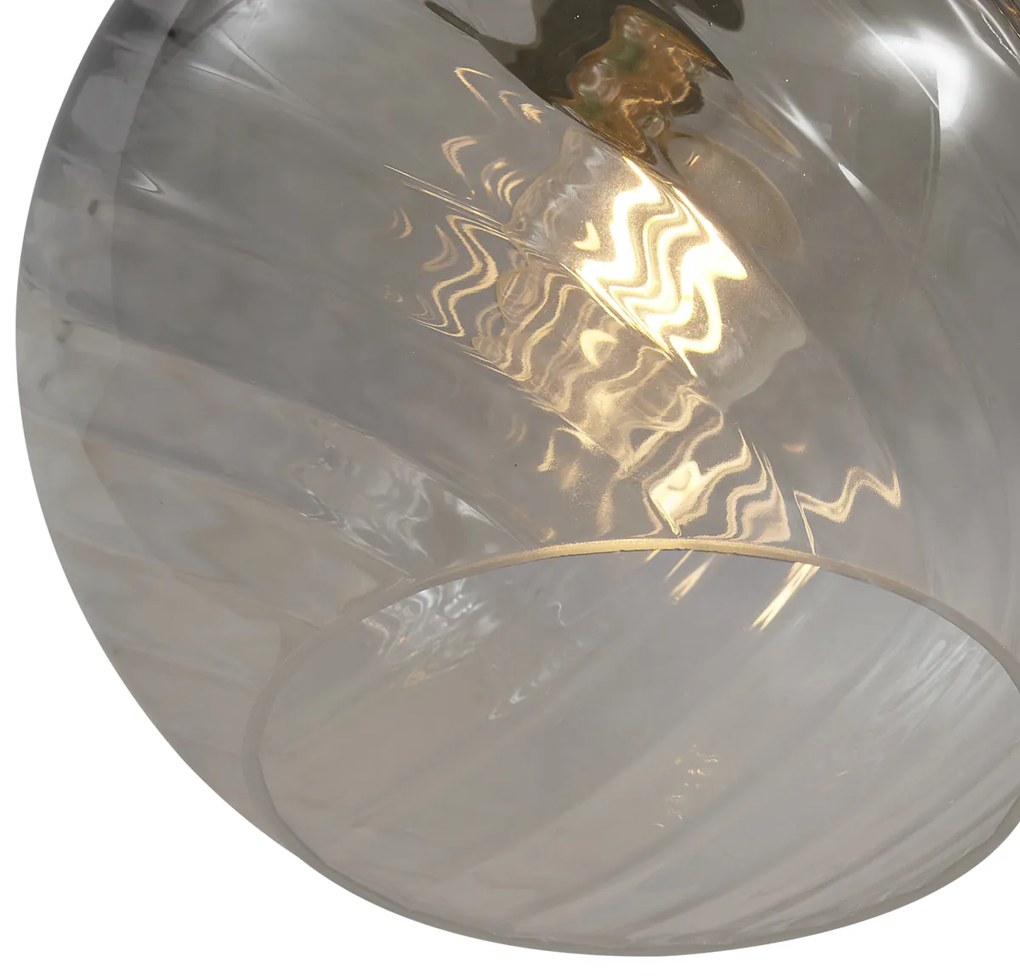 Hanglamp brons met smoke amber en groen glas rond 4-lichts - Bao Art Deco E27 Binnenverlichting Lamp